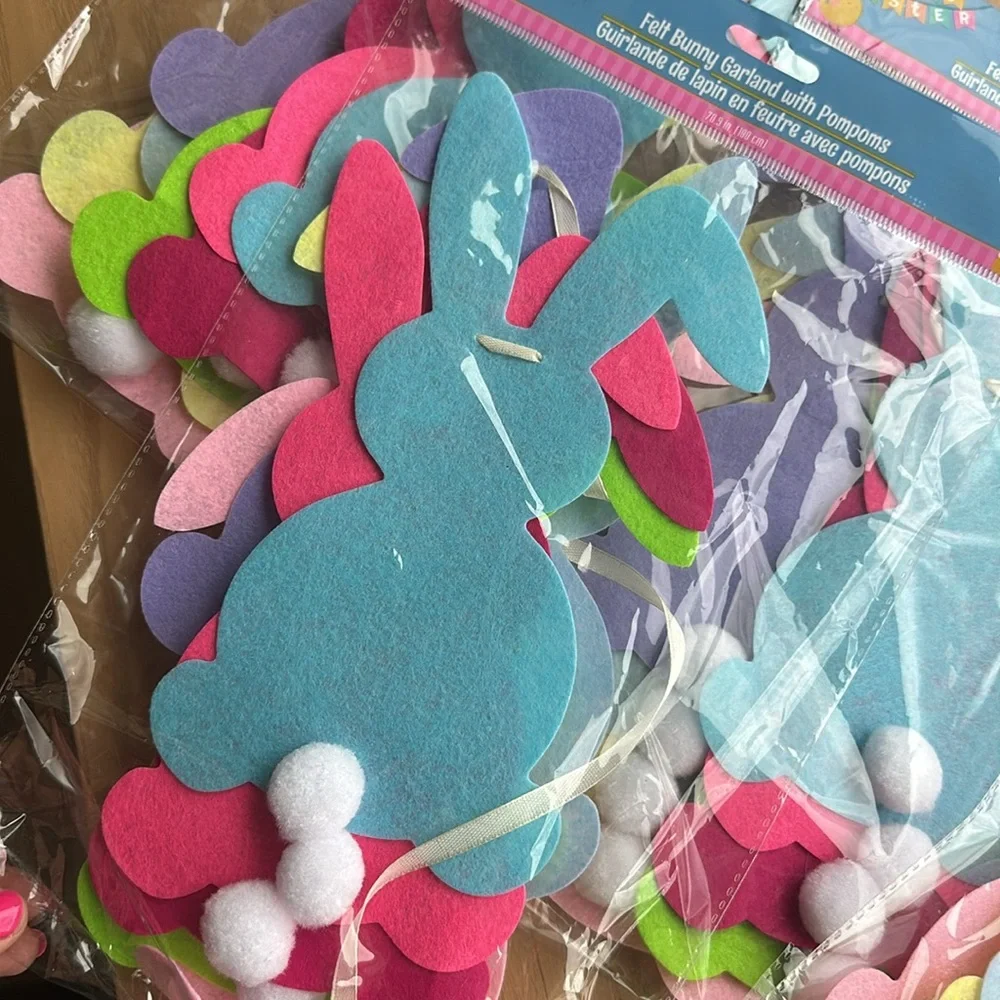 Easter bunny garland felt bunny with Pom Pom tail decoration school classroom